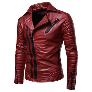 Moda Casual cuero sólido cremallera chaqueta precio al por mayor hombres usan chaqueta de cuero de moda - Product Image 1