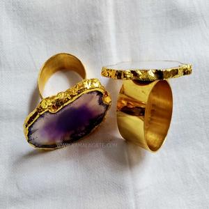 แหวนผ้าเช็ดปากหินอาเกตธรรมชาติชุบทองโบราณงานหัตถกรรมหินกึ่งมีค่าสำหรับตกแต่งบ้านขายส่งผลิตภัณฑ์คริสตัล - Product Image 2