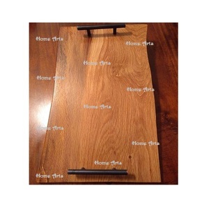 Bandeja de madera para servir té y café con asas de hierro Bandeja para servir alimentos de gran tamaño de calidad superior para los más vendidos - Product Image 2