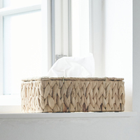 Funda de caja de pañuelos rectangular hecha a mano de jacinto de agua, ecológica, superventas, accesorio de mesa al por mayor para baño y dormitorio