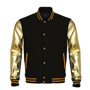 Veste universitaire à la mode avec manches en cuir pour veste universitaire Streetwear avec manches en cuir et patchs brodés - Product Image 3