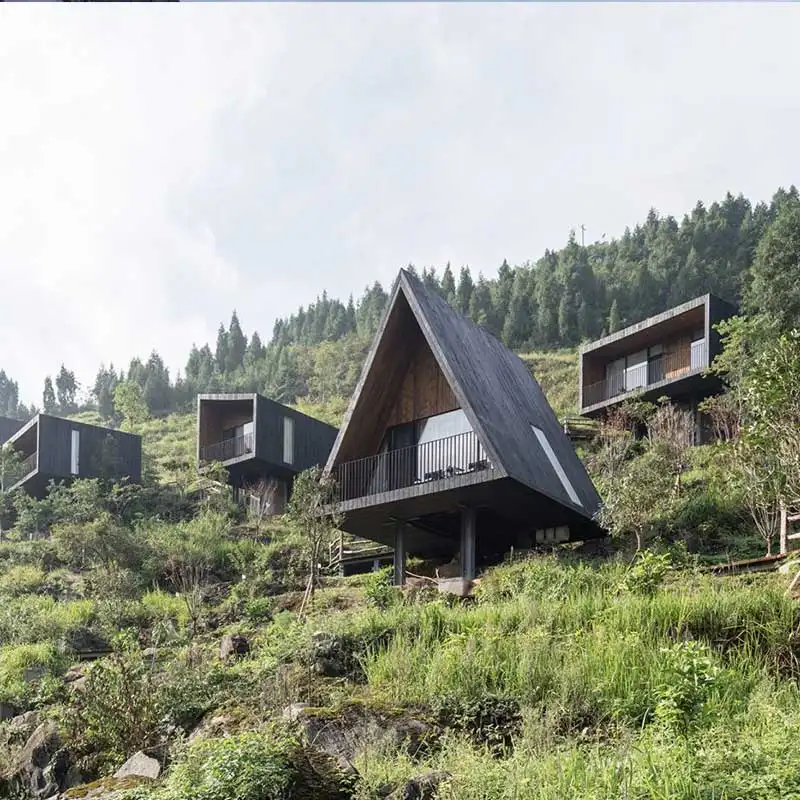 Bungalow haus Holz A-Frame Fertighäuser Kabine Kit Set Camping nach Hause vorgefertigte leichte Stahlrahmen Haus