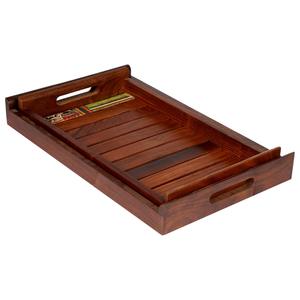 Plateau de service en bois d'acacia avec poignées Grand plateau en bois pour petit-déjeuner ottoman au lit Plateau rectangulaire décoratif pour le salon - Product Image 1