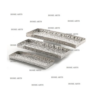 Juego de 3 bandejas para servir alimentos de diferentes tamaños, forma rectangular, color plateado, bandejas para servir aperitivos y dulces, más vendidas - Product Image 2