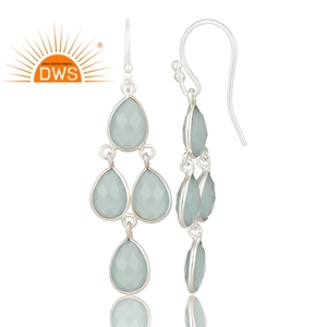 Aqua Chalcedony Earrings Fine Silver Jewelry Wholesale Gemstone Silver Dangle Earrings - Product Image 2