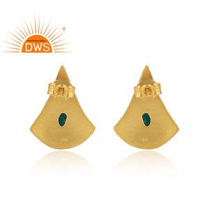 925 Sterling Silver 18k gold plated Natural <b>Emerald</b> Gemstone <b>Stud</b> Earring For women Jewelry manufacturer - Product Image 4