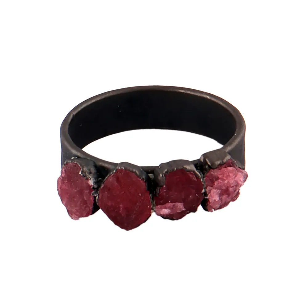 Nguyên nhuộm Ruby handmade đá quý nhẫn đen mạ đồng điều chỉnh quà tặng cho cô nhẫn đồ trang sức quà tặng cho cô ấy. Chế độ joyas R-421