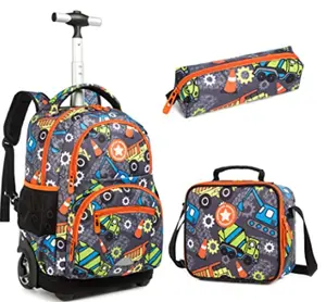 New Trendy 3 in 1 Back to School Backpack Set School Bag Kids 2 Wheel Trolley Luggage School Bags for Girl