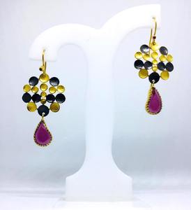 Acabado a mano 925 de plata esterlina oxidado chapado en oro colgante de círculo único disco de estilo de moda de piedras preciosas pendientes de moda - Product Image 4