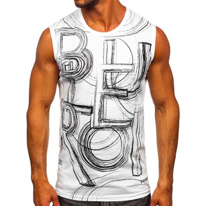 T-shirt sans manches de gymnastique pour hommes, décontracté, design solide, col rond, vêtements de fitness en microfibre, prix avantageux, motif imprimé - Product Image 4