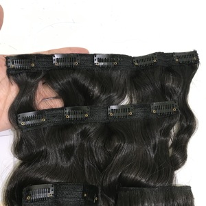 Clip en Vietnam extensión de cabello humano 100gram, extensión de pieza de cabello humano 100 ondulado natural con 3 tiras 13clips - Product Image 1