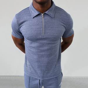 Camiseta de manga corta con cremallera para hombre, Polo con estampado de elementos de diseño Slim Fit, venta al por mayor - Product Image 3