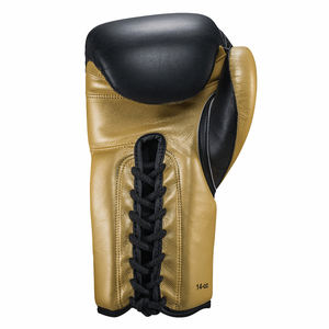 Golden <b>Lace</b> up Boxing <b>Gloves</b>, Professional <b>Black</b> Leather Boxing Sparring Training <b>Gloves</b> for Trainers - Product Image 4
