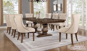 Mesa de comedor de madera de teca de estilo europeo, juego de mesa de comedor de 8 plazas con aspecto elegante, color dorado real - Product Image 5