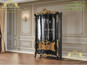 Ensemble de table à manger d'intérieur moderne de luxe baroque en bois de teck noir et doré solide pour la maison et l'intérieur - Product Image 4