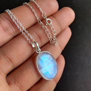 Colgante de piedra azul de lujo para mujer, colgante de Sol de cristal cabujón de 20mm con cuentas de piedra lunar y joyería de piedra de Jade - Product Image 6