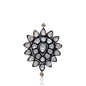 Collier pendentif vintage victorien en argent 925 plaqué or jaune avec diamant polki taille rose, vente en gros de bijoux - Product Image 1