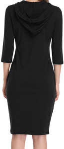 Mujer rayas bolsillo longitud de la rodilla Delgado Casual Pullover vestido con capucha - Product Image 2