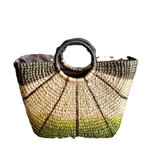 Grüne Strohkorb-Einkaufstasche, Stroh-Strand tasche, Sommer-Stroh-Tasche