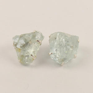 Boucles d'oreilles en argent sterling massif 925 avec pierres précieuses naturelles brutes aigue-marine de créateur faites à la main bijoux pour femmes - Product Image 1