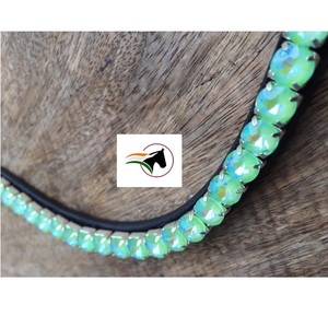 TRENDY 8mm PERIDOT LACQUER <b>CRYSTAL</b> WAVE DESIGN HIGH QUALITY <b>REAL</b> LEATHER BROW BAND EQUINE SADDLE WORLD DEMAND LUXURY AFFORDABLE - Product Image 6