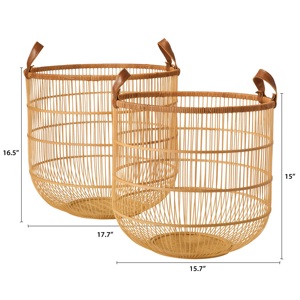 Ensemble de 2 paniers en bambou minimalistes de stockage d'intérieur de produit le plus chaud avec des paniers-cadeaux en bambou brun de poignée - Product Image 2