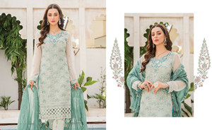 Haute qualité femmes pakistanaises Style islamique en mousseline de soie brodé fête porter tissu Premium Salwar Kameez robe - Product Image 2