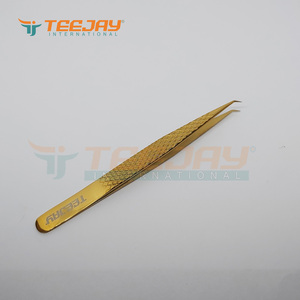 Titane Or 3mm 45 degrés angle Extension De Cils Pince À Épiler Diamond grip Professionnel Cils outil TEEJAY Outils De Beauté - Product Image 2