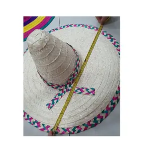 New design Authentic Mexican Straw Large Sombrero Hat with Serape Trim for daily party birthday wedding wicker craft gift hat