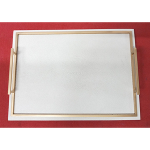 Plateau de service DAPHOCO Modèle 181 en faux cuir shagreen blanc, avec cadre en laiton antique 0,38x0,28x0,065, origine Vietnam - Product Image 2