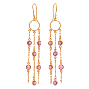 Boucles d'oreilles chandelier en tourmaline rose véritable. Fil d'oreille en argent sterling 925 plaqué or fait à la main Bijoux fins - Product Image 1