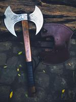 Hache Viking MDM AXES KNIVES robuste à double lame, acier au carbone HC 5160, hachette à double face avec piolet, manche en bois