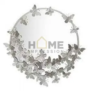 银色蝴蝶设计师椭圆形圆形墙壁豪华镜子