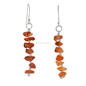 Raw Carnelian Gemstone Beaded Earring Solid 925 Sterling Silver Earring