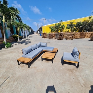 Ensemble de canapés en bois modernes de luxe Tissu extensible et bien conçu pour les meubles de salon Disponible en t Outdoorfurniturevietnam.com - Product Image 4