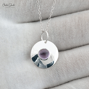 Top Qualité Naturel Améthyste Gemme Disque Pendentif Bijoux 925 Argent Sterling 7MM Rond Violet Améthyste Pendentif Grossiste - Product Image 2
