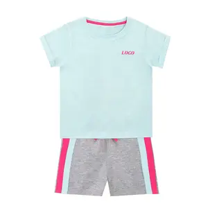 100% Baumwolle Kids Plain Bunte Outfits für Mädchen Twin Sets/Bestseller Großhandel 2 Stück Sommer Mädchen Outfits