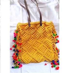 Nouveauté : Sacs à franges en macramé noués à la main avec deux anses pour filles, pour le shopping et la plage, artisanat indien de qualité - Product Image 3