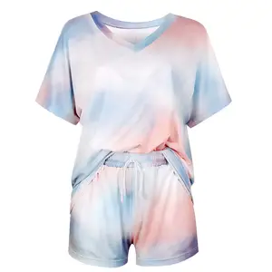 Summer New Style Women Casual Solid Color Slim Short Sleeve Sports Two Piece Women Short Set