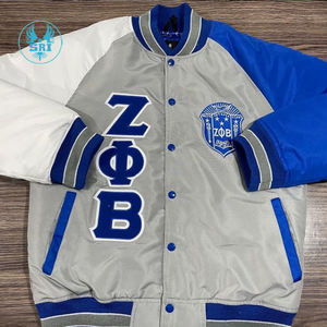 Veste bomber en satin sublimée de la sororité Zeta Phi Beta, lettres grecques, bleu or, 100% polyester satin. - Product Image 6