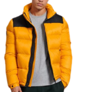 Custom Logo Men's Windproof Padded Down Coats <b>Hoodie</b> Collar Bubble Puffer Jacket Jeans Fabric Keep Warm Winter Jacket - Product Image 1