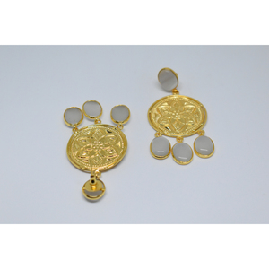 Partywear-pendientes de tuerca de piedra para niñas y mujeres, pendientes de aro hechos a mano con acabado mate dorado tradicional, de latón - Product Image 3