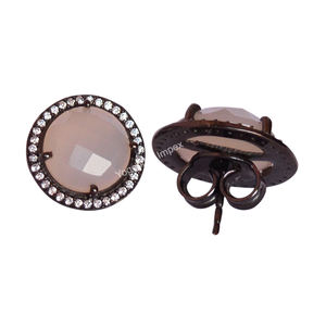 Magnifiques boucles d'oreilles en argent sterling 925 en calcédoine rose en forme de rhodium noir plaqué pour fiançailles, mariage ou fête - Product Image 2