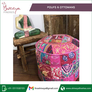 Indian Handmade Bohemian Design Square <b>Poufs</b> & Ottomans Vintage Kantha Pattern at Bulk Price - Product Image 6