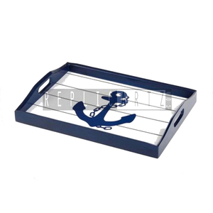 Bandeja de Servir de Madera Estilo Art Déco Costero con Diseño de Ancla Náutica |   Organizador Multifuncional Decorativo para Mesa de Centro, Decoración de Playa - Product Image 1