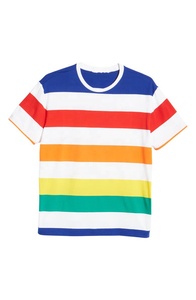 เสื้อยืดลายทางสีรุ้งของผู้ชายมาใหม่ฤดูร้อนเสื้อยืดลายทางแห้งเร็วกลางแจ้งแฟชั่นมีการพิมพ์ผ้าถัก - Product Image 5