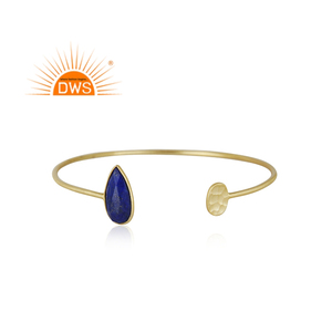 Lapis Lazuli Gemstone Bangle Handmade <b>Gold</b> Plated Silver <b>Adjustable</b> Cuff Bangle Manufacturer Jewelry Classic Collection - Product Image 1