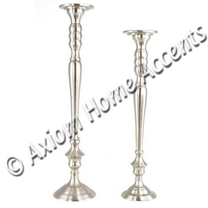 Soporte de pilar de vela de boda de aluminio más vendido Acabado en plata cepillada Diseño europeo moderno Juego de 2 por Axiom Home Accents - Product Image 1