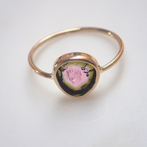 <b>Gold</b> Plated Engagement <b>Rings</b> Watermelon Tourmaline Slice Gemstone Bezel Setting eternity vermeil - Product Image 1