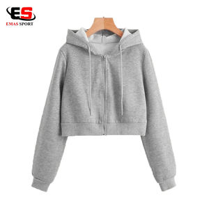 Wholesale Women's Winter Hooded Crop Top <b>Hoodies</b> 2021 Custom Zip-Up <b>Comfy</b> Fleece Pullover Set - Product Image 3